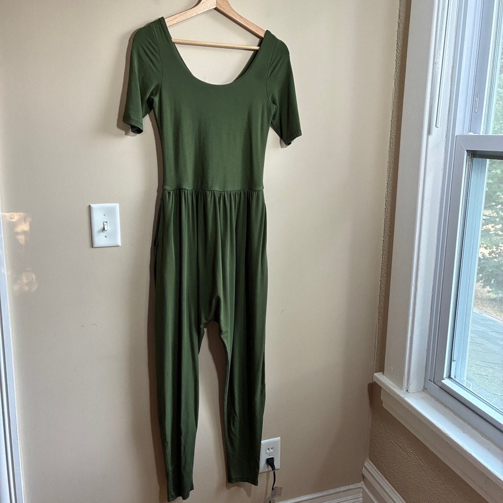 FLAW IMBODHI Bodhi Jumpsuit L Olive Green Women Harem Micromodal Stretch